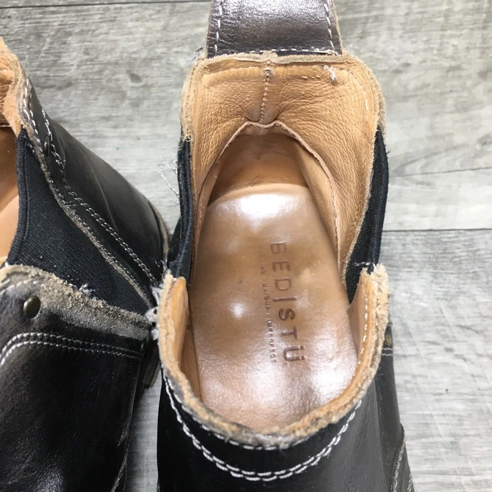 Bed Stu Prato Men’s Black Rustic Leather Slip-On Chelsea Cobbler Series Boots 9